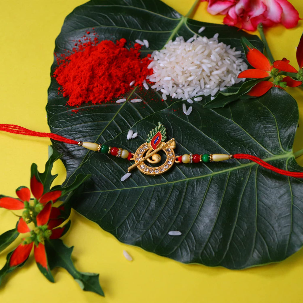 Essential tilak set with roli and chawal for auspicious Raksha Bandhan rituals.
