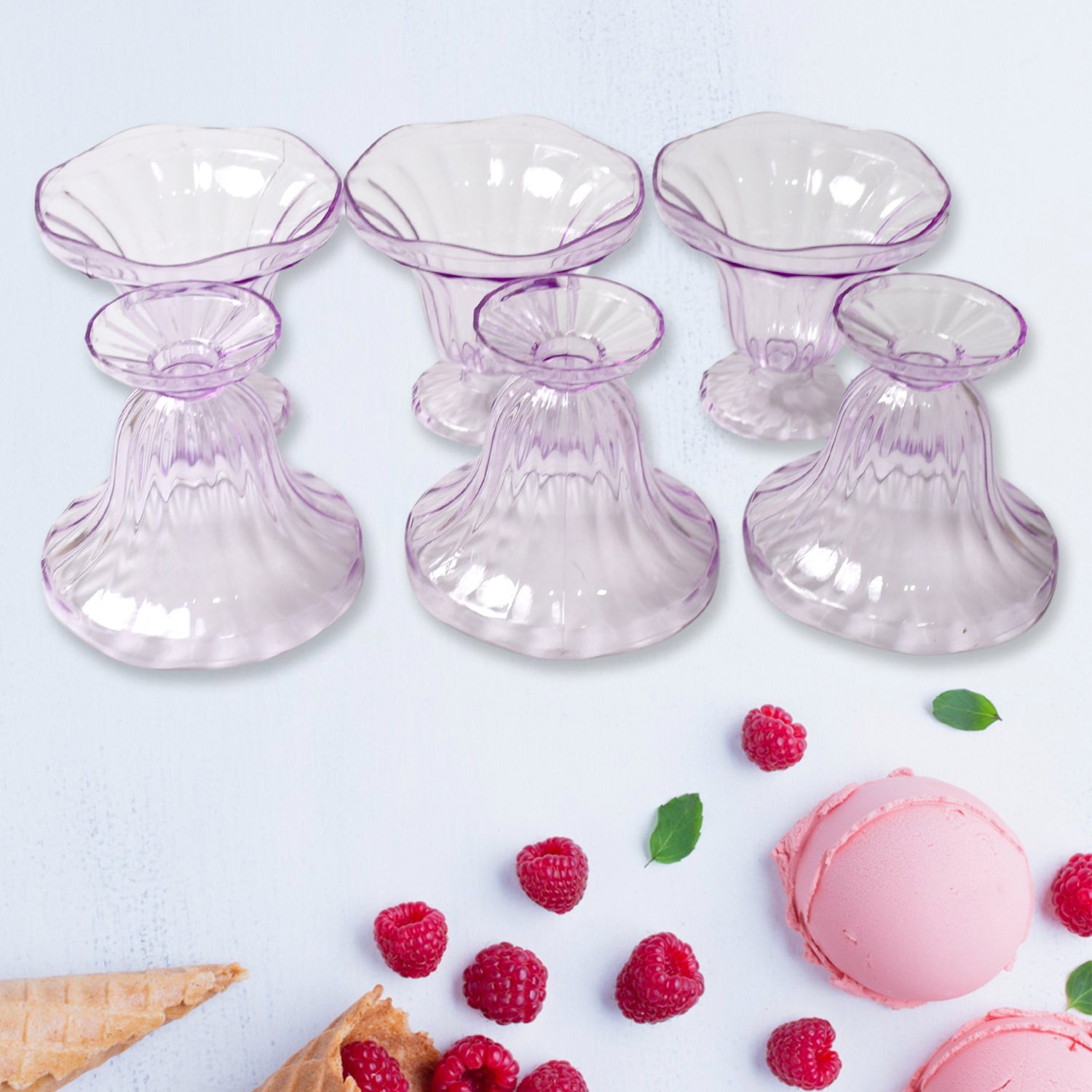 Crystal Plastic Ice Cream Bowls – Set of 6 Dessert Cups for Sundae, Snacks, Pudding, & Home & Kitchen Serving Platter