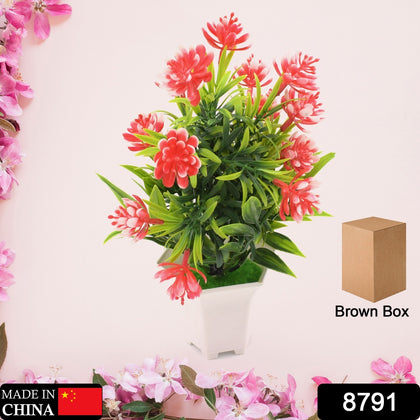 Artificial flower plant with vibrant blooms in a cute pot, perfect for indoor decor.
