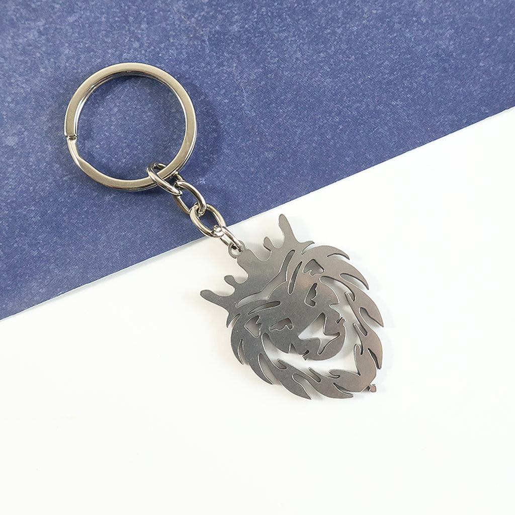 Close-up of the polished finish on lion head keychain