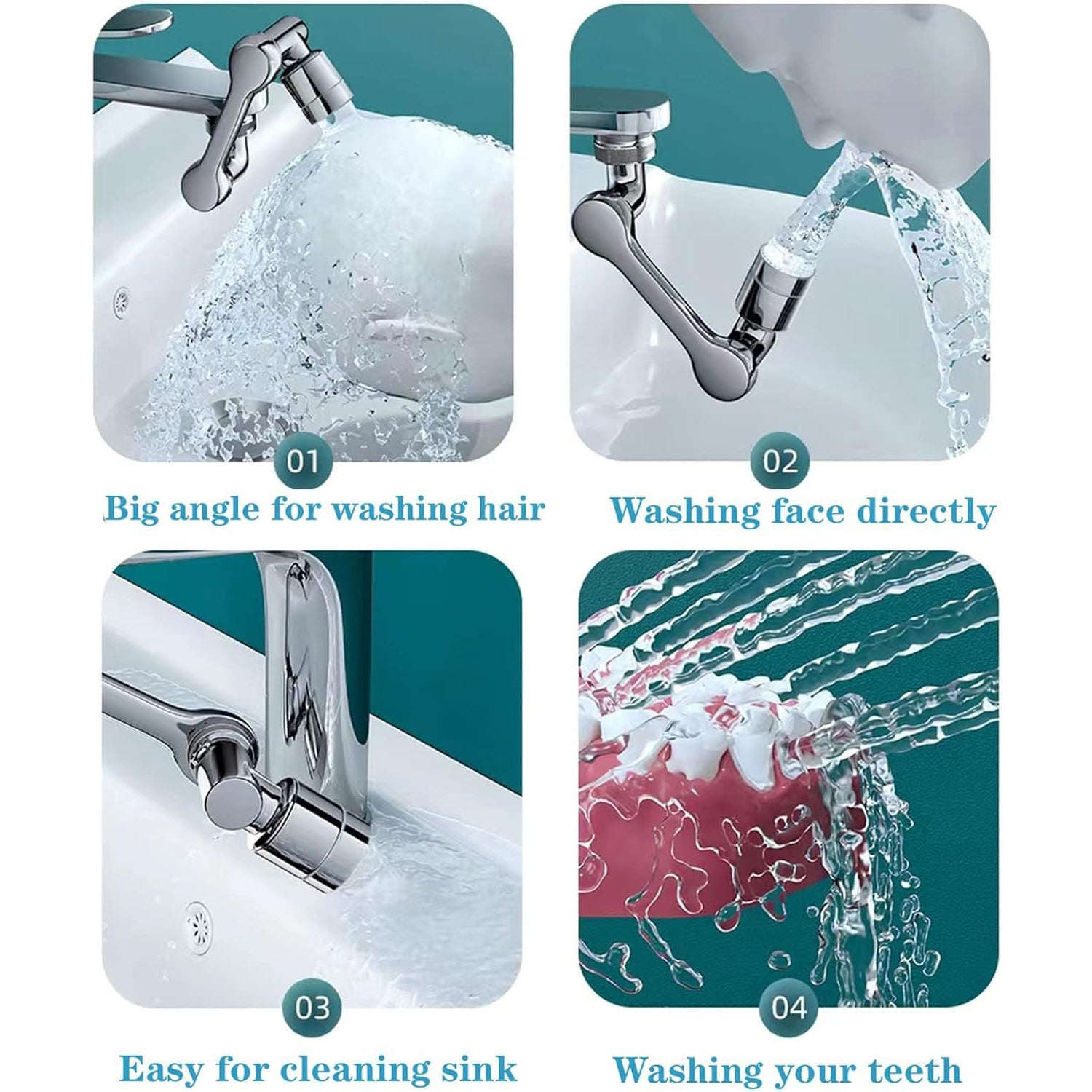 Diagram illustrating the full 1080-degree rotation capability of the faucet extender