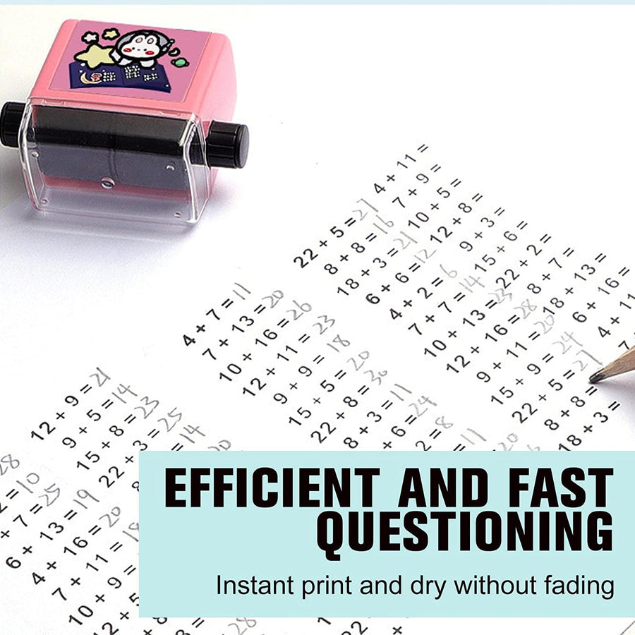 Digital roller stamp printing math problems on paper