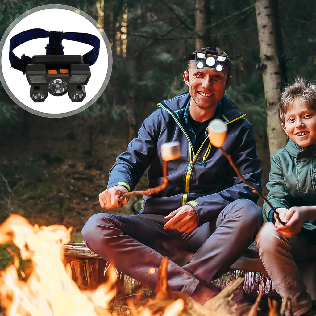 5 LED USB Rechargeable Headlamp lit at night