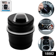 Portable Car Ashtray with Lid & Blue LED Light on white background