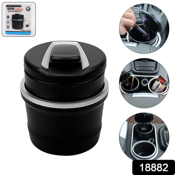 Portable Car Ashtray with Lid & Blue LED Light on white background