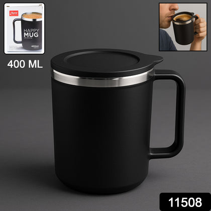 Black Apex Happy Mug 400ml with Silicone Lid