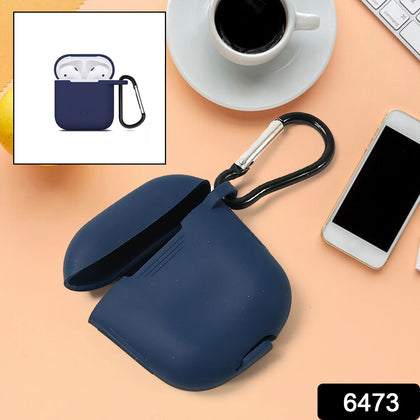 Silicone shockproof headphone case with metal keychain front view