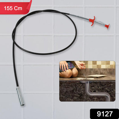 Flexible drain cleaning tool with an extended claw for reaching deep blockages.