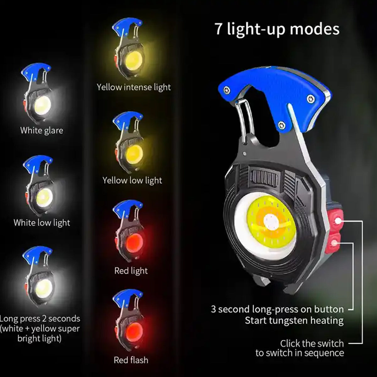 Portable keychain flashlight with magnetic base attached to metal