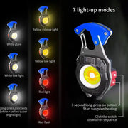 Portable keychain flashlight with magnetic base attached to metal
