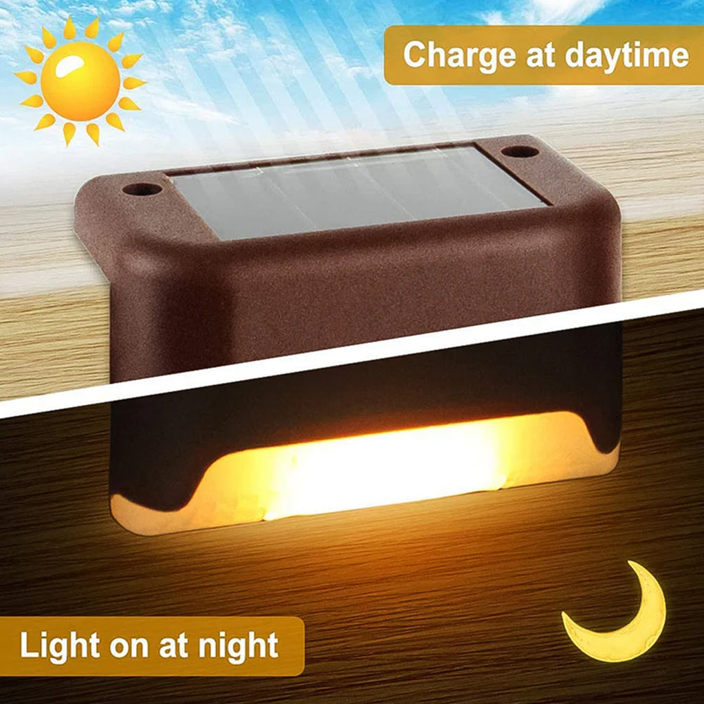 Easy-install solar-powered step lights for garden stairway