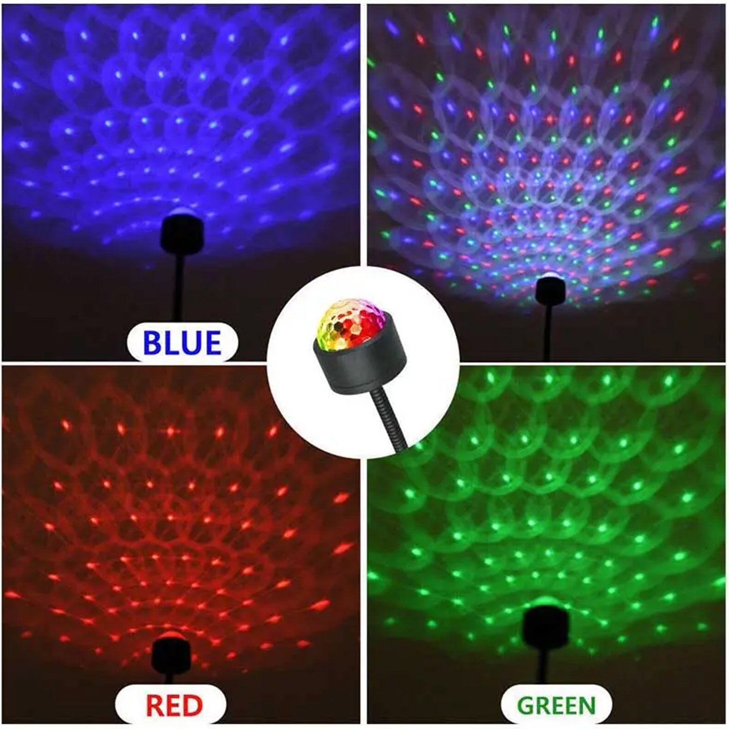 USB star projector connected to a power bank, showing portability