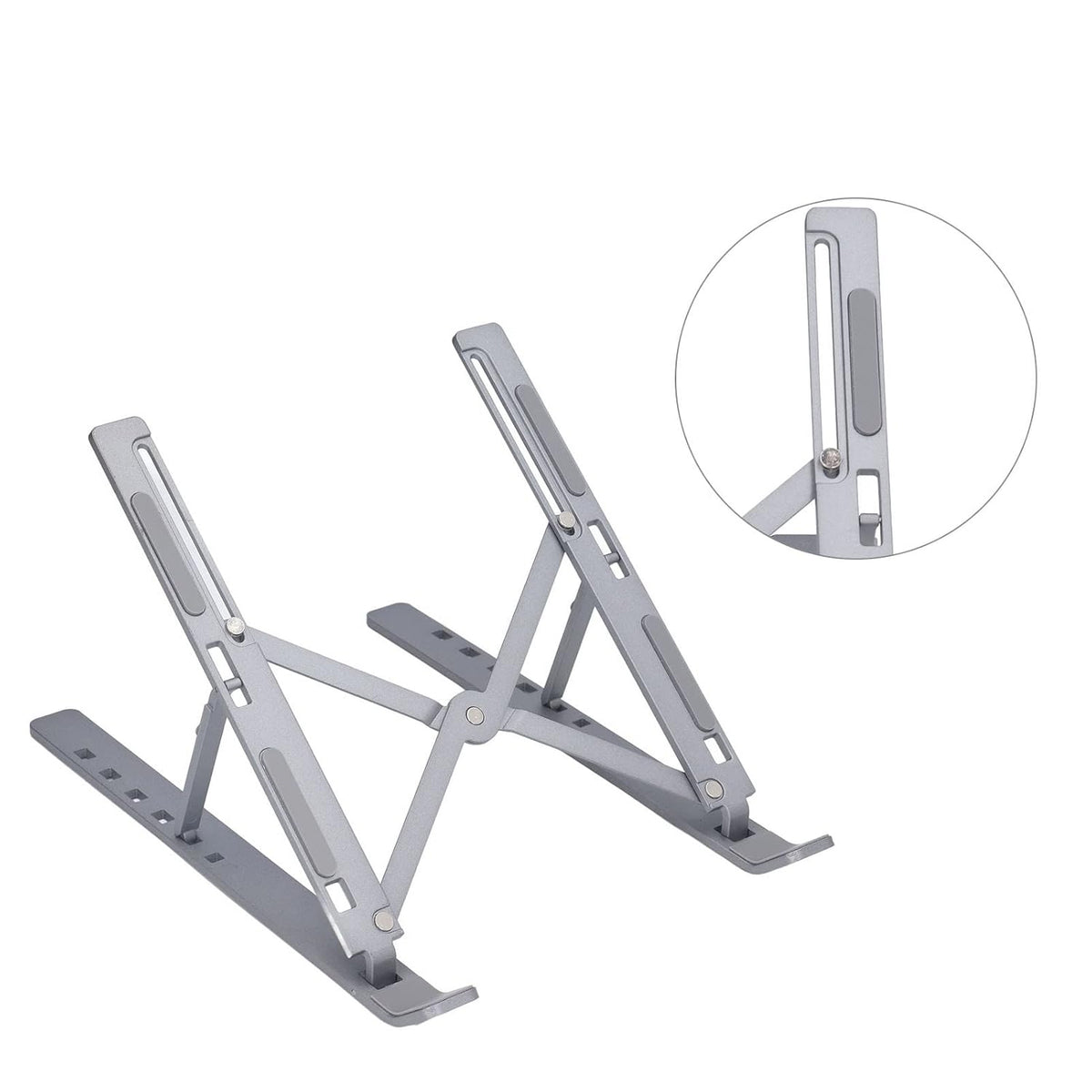 Laptop stand with a laptop, illustrating improved posture and reduced neck strain