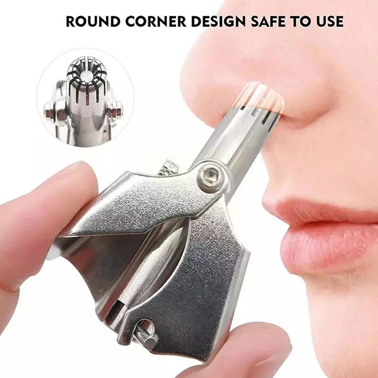 Nose hair clipper beside cleaning brush