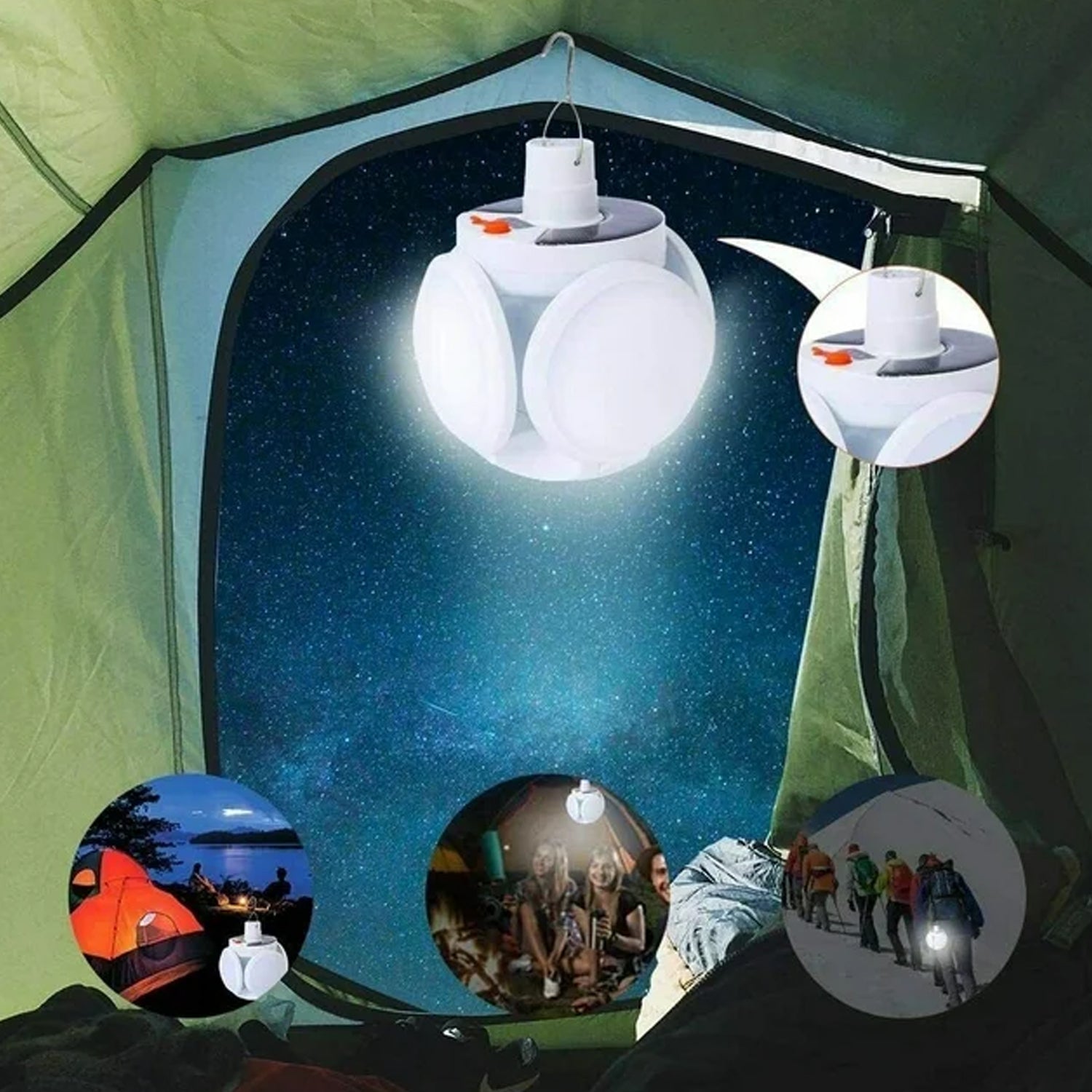 Solar Rechargeable LED Camping Light – Multi-Functional Emergency Lamp with USB Charging