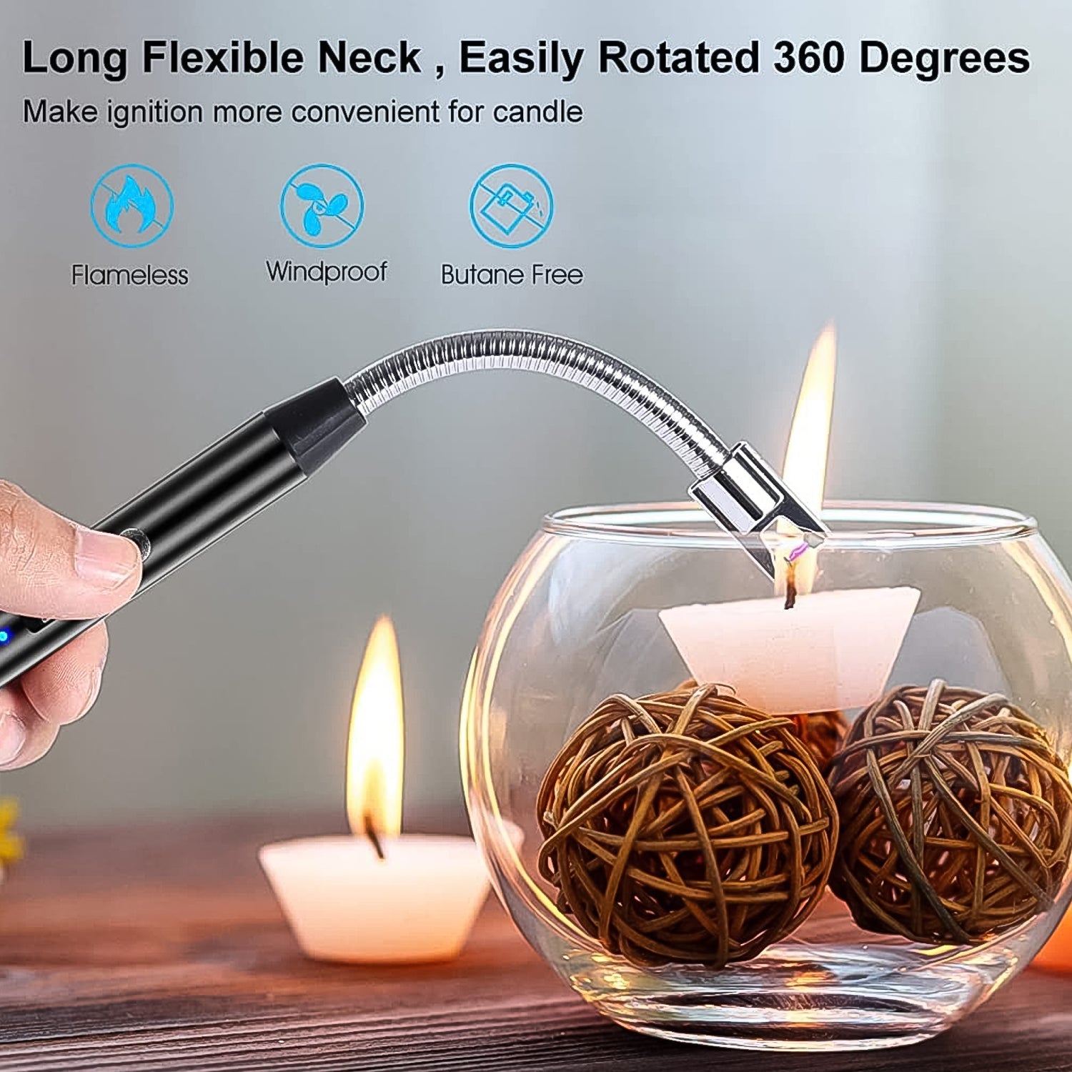 Long Flexible Electric Arc Lighter – USB Rechargeable Windproof Flameless Plasma Lighter for Smoking