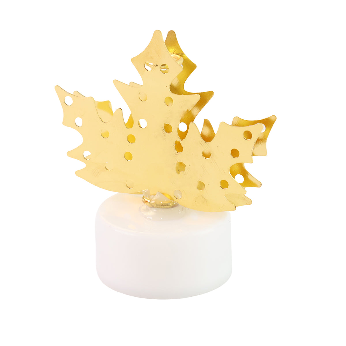 Golden leaf pattern metal top diya lamp illuminated in dark