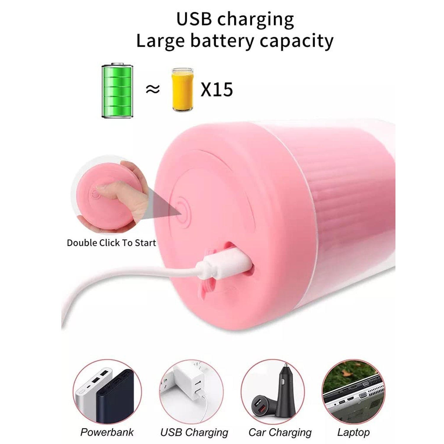 Portable Blender Juicer – 6 Blade USB Rechargeable Smoothie & Shake Maker | 420ml Mini Mixer Bottle (Multicolor)