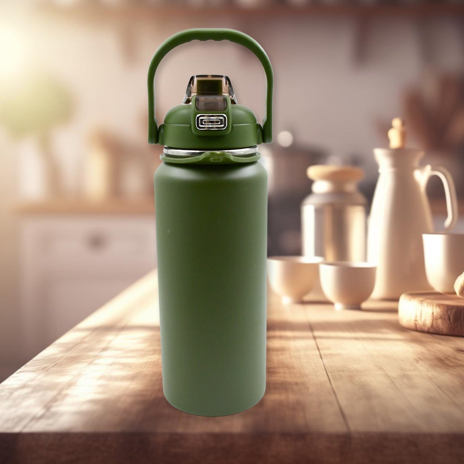 1.5L Stainless Steel Water Bottle with Straw & Strap – Leak-Proof, Insulated Thermos Flask for Sports & Gym