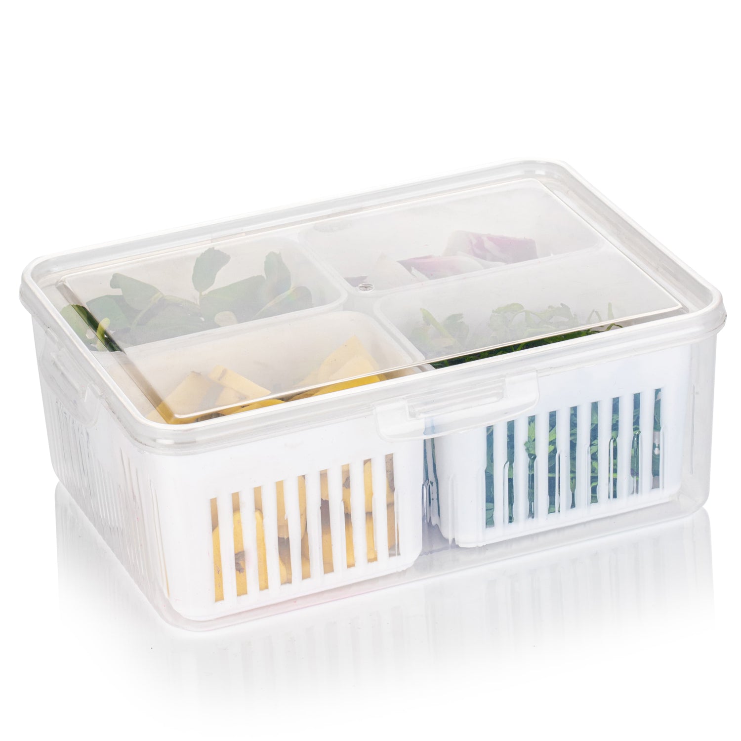 Fridge Storage Box – 4-Grid Vegetable Draining Crisper for Kitchen & Refrigerator