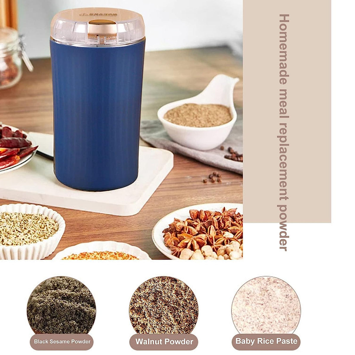 Electric grinder blades grinding coffee beans