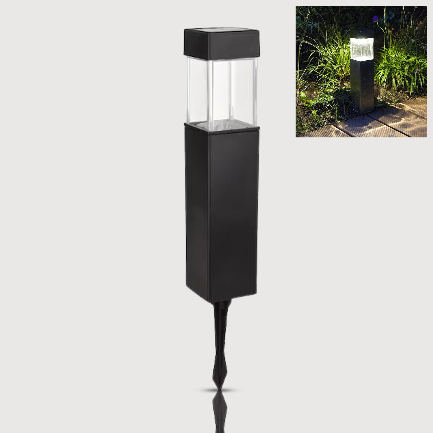 Close-up of a waterproof solar garden light