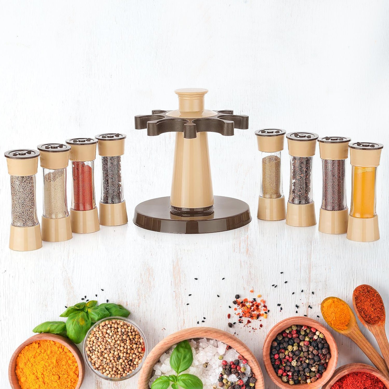 360° Revolving Spice Rack - 8 Jar Spice Organizer for Kitchen & Dining Table