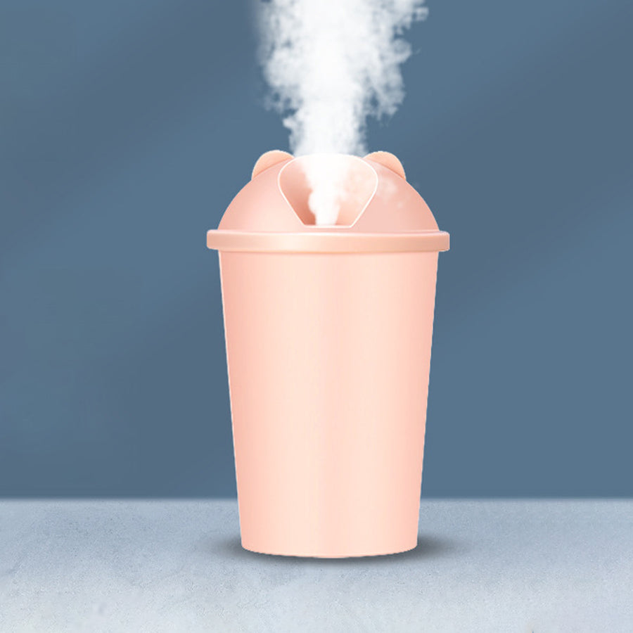 Close-up of the cute bear USB humidifier emitting mist