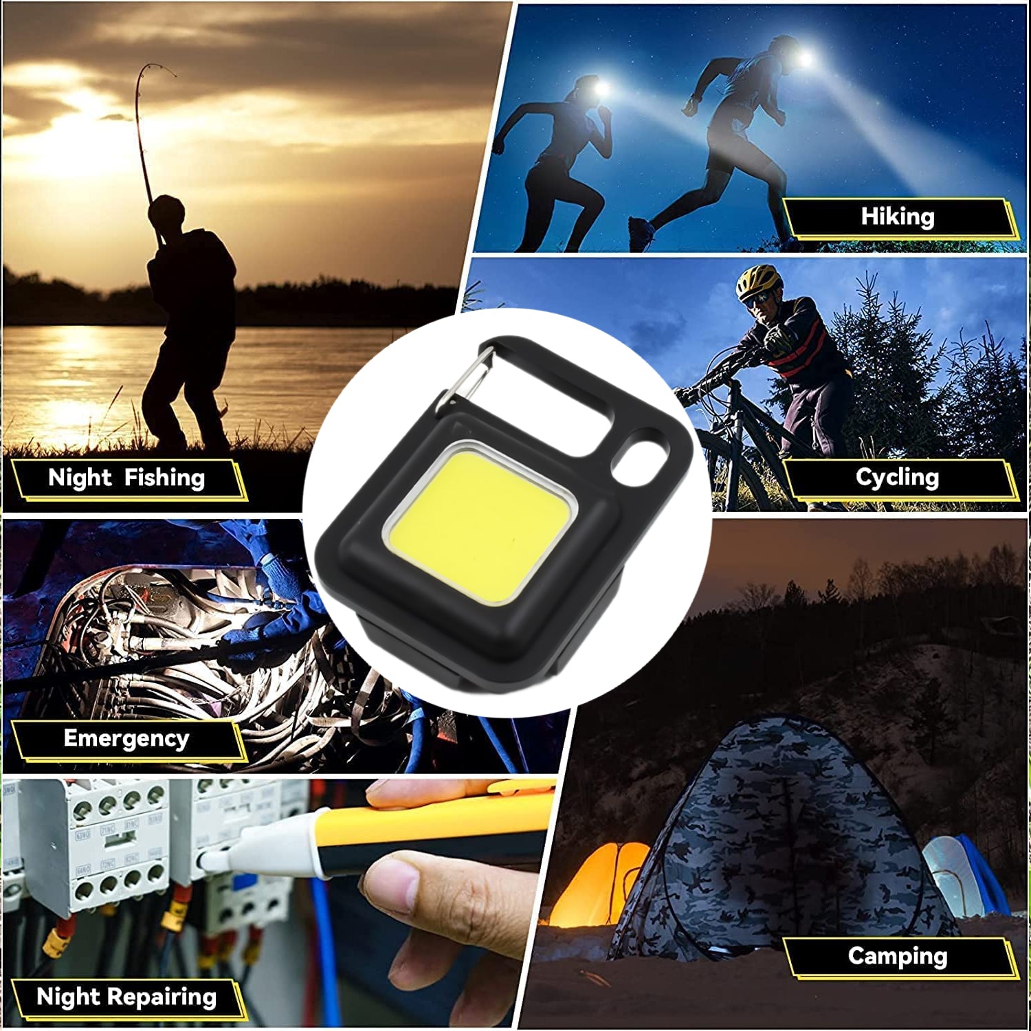 LED Mini Flashlight Keychain – Compact COB Work Light with Folding Bracket & Bottle Opener for Camping & Emergency Use