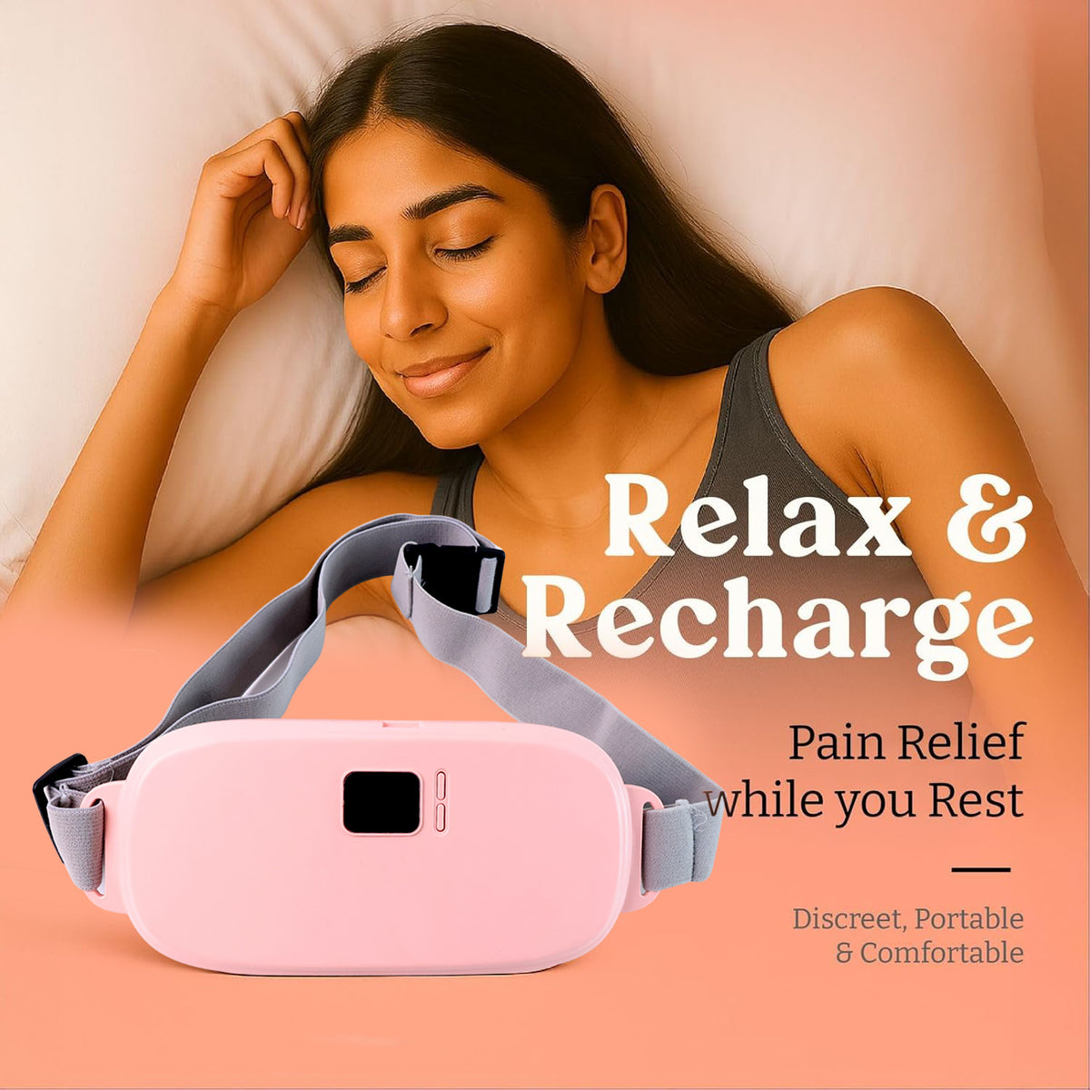 USB rechargeable heating belt with charging cable.