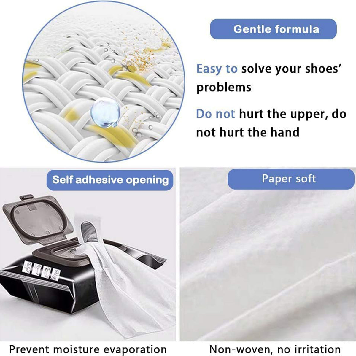 Hand using a shoe cleaning wet wipe on sneaker