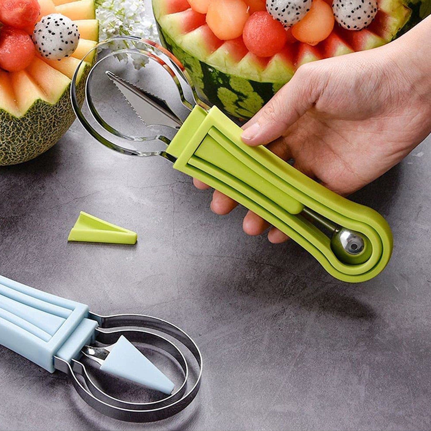 4-in-1 Stainless Steel Melon Baller & Fruit Scooper – Dual-Sided Seed Remover for Watermelon, Sorbet, and Desserts