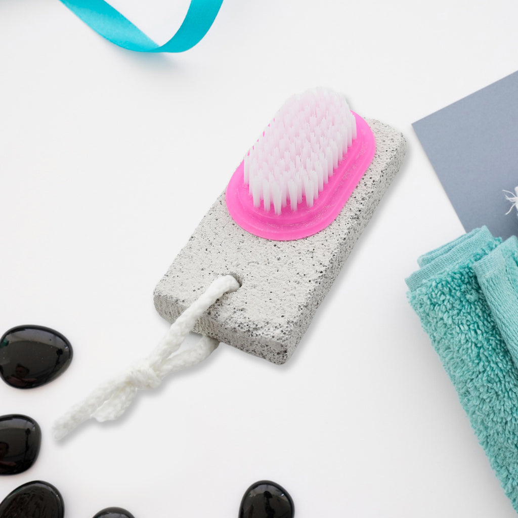Close-up of pumice stone and brush heads on 9352 foot scrubber