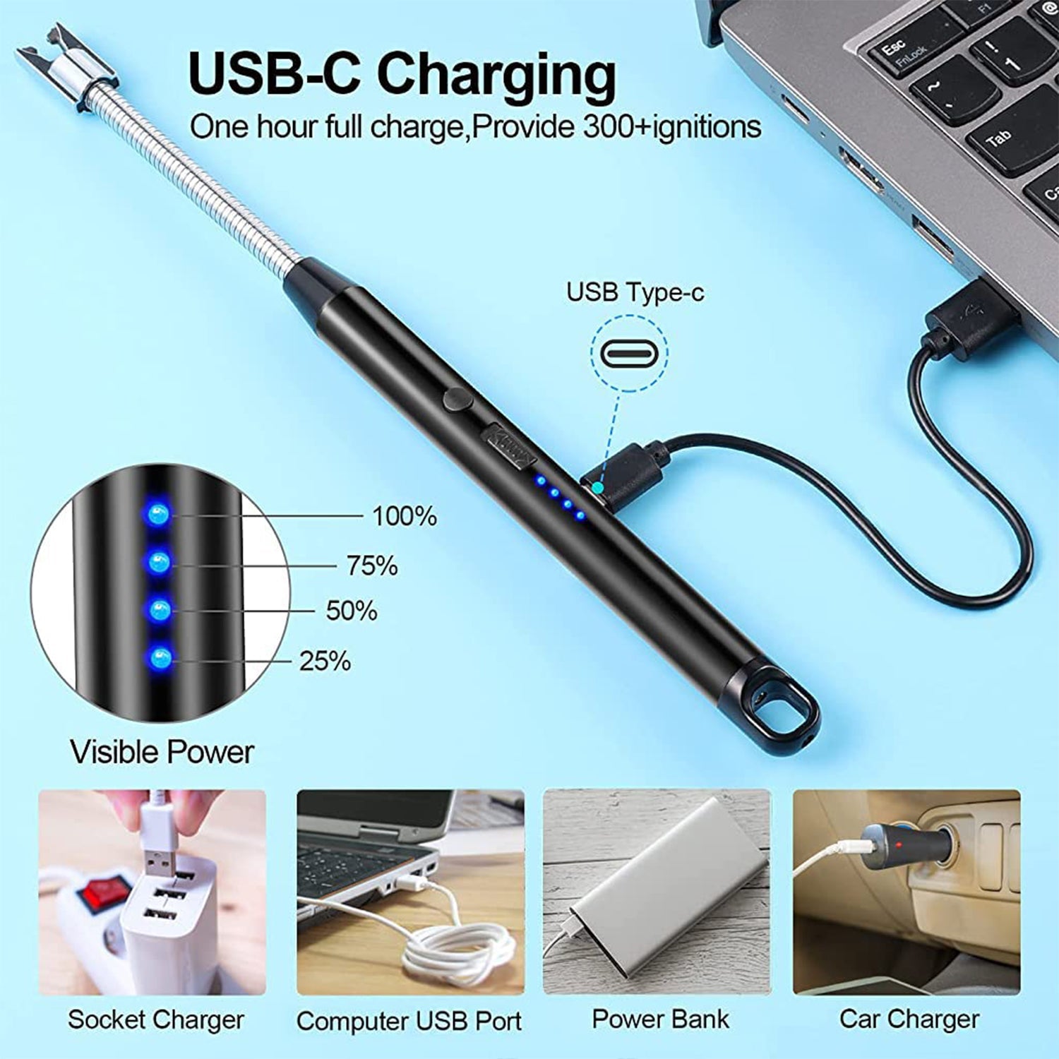 Long Flexible Electric Arc Lighter – USB Rechargeable Windproof Flameless Plasma Lighter for Smoking