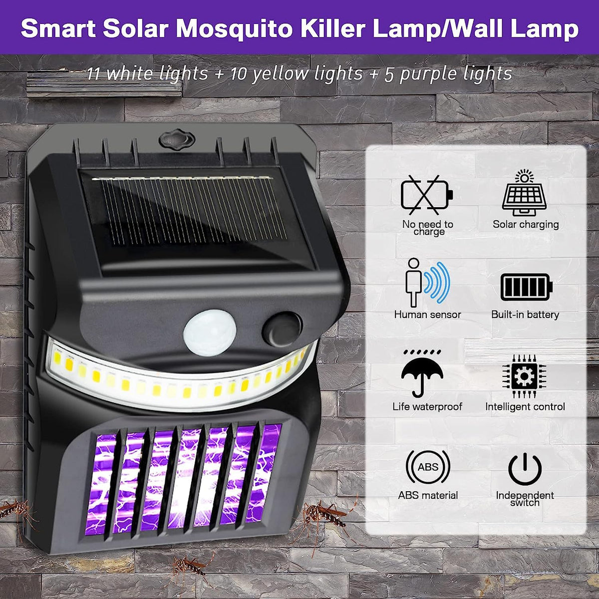 UV light attracting mosquitoes to solar electric bug zapper