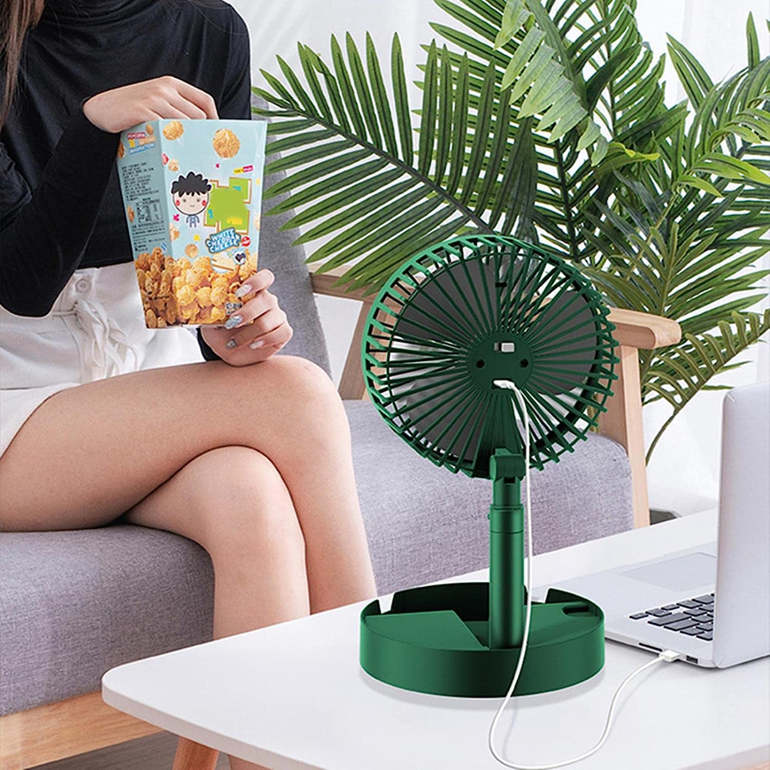 Telescopic Electric Desktop Fan – Height Adjustable, Foldable & Portable Table Fan for Travel & Office (Battery Not Included)