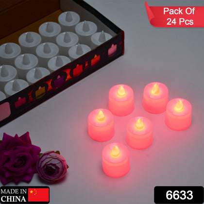 A pack of 24 Red Flameless LED Tealights creating a warm, inviting glow for home decor.