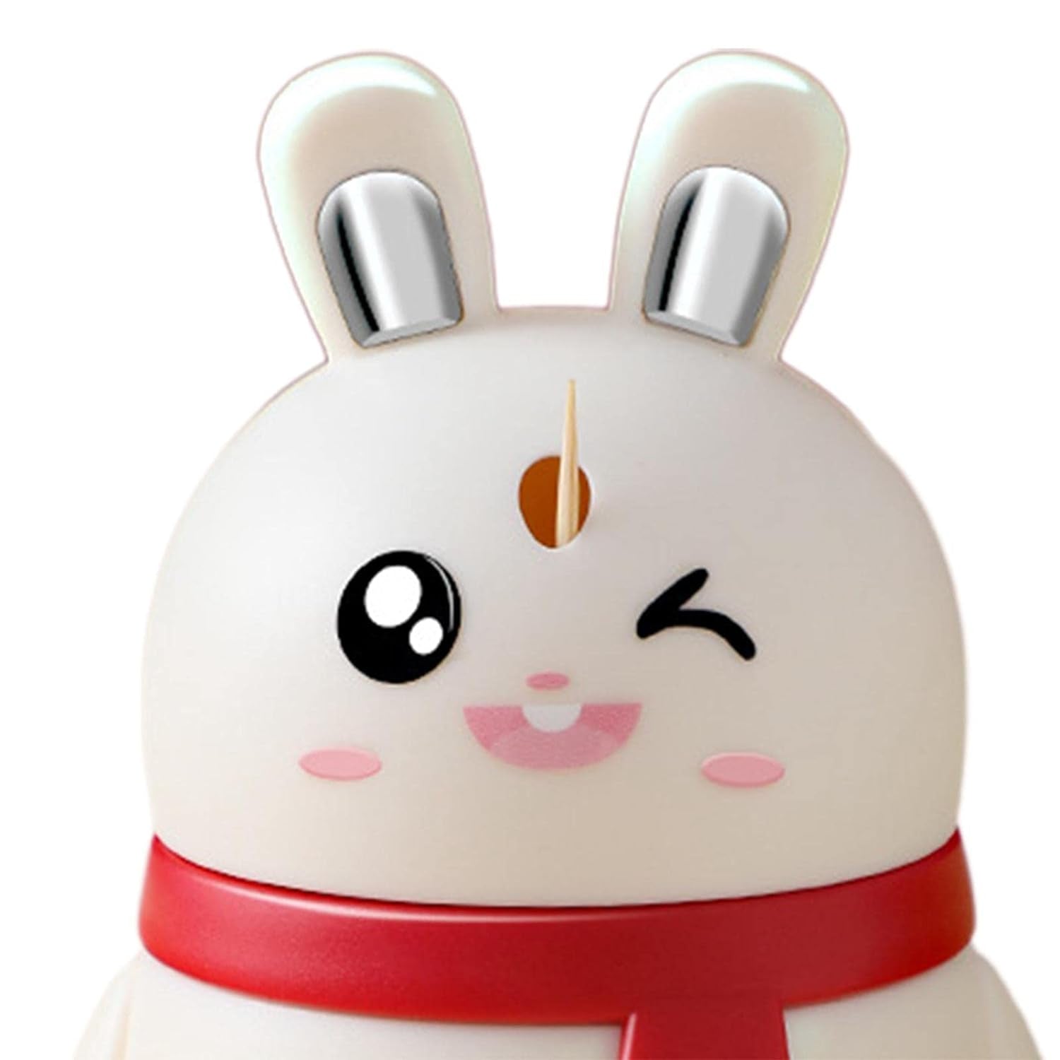 Another perspective of the red rabbit toothpick dispenser, showing its smooth finish.
