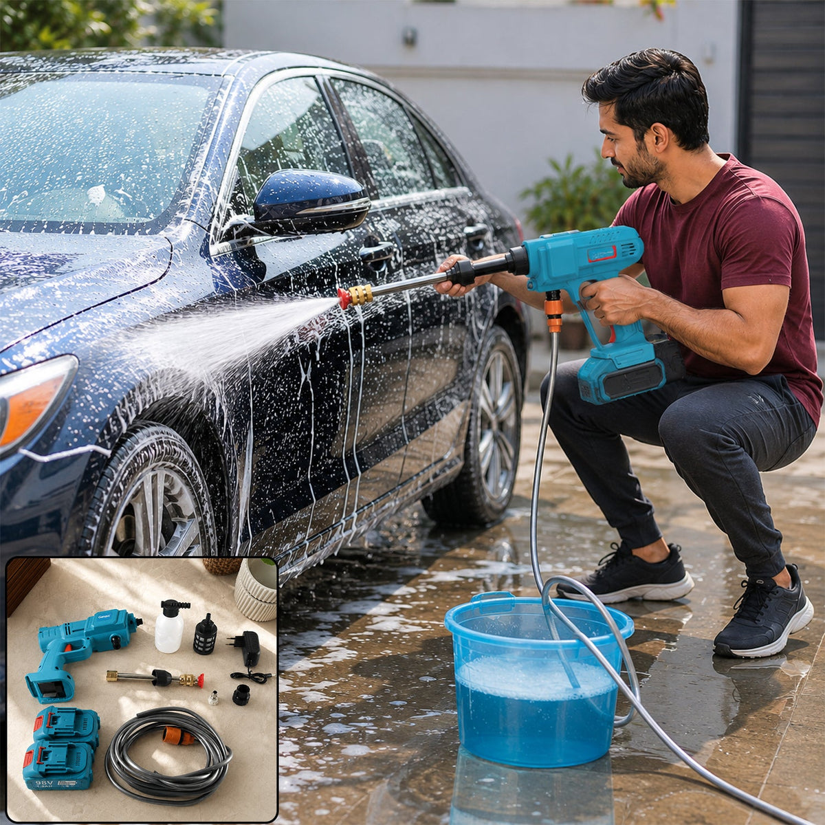 98v High Pressure Wireless Car Washer Kit With Battery And Accessories (1 Set)