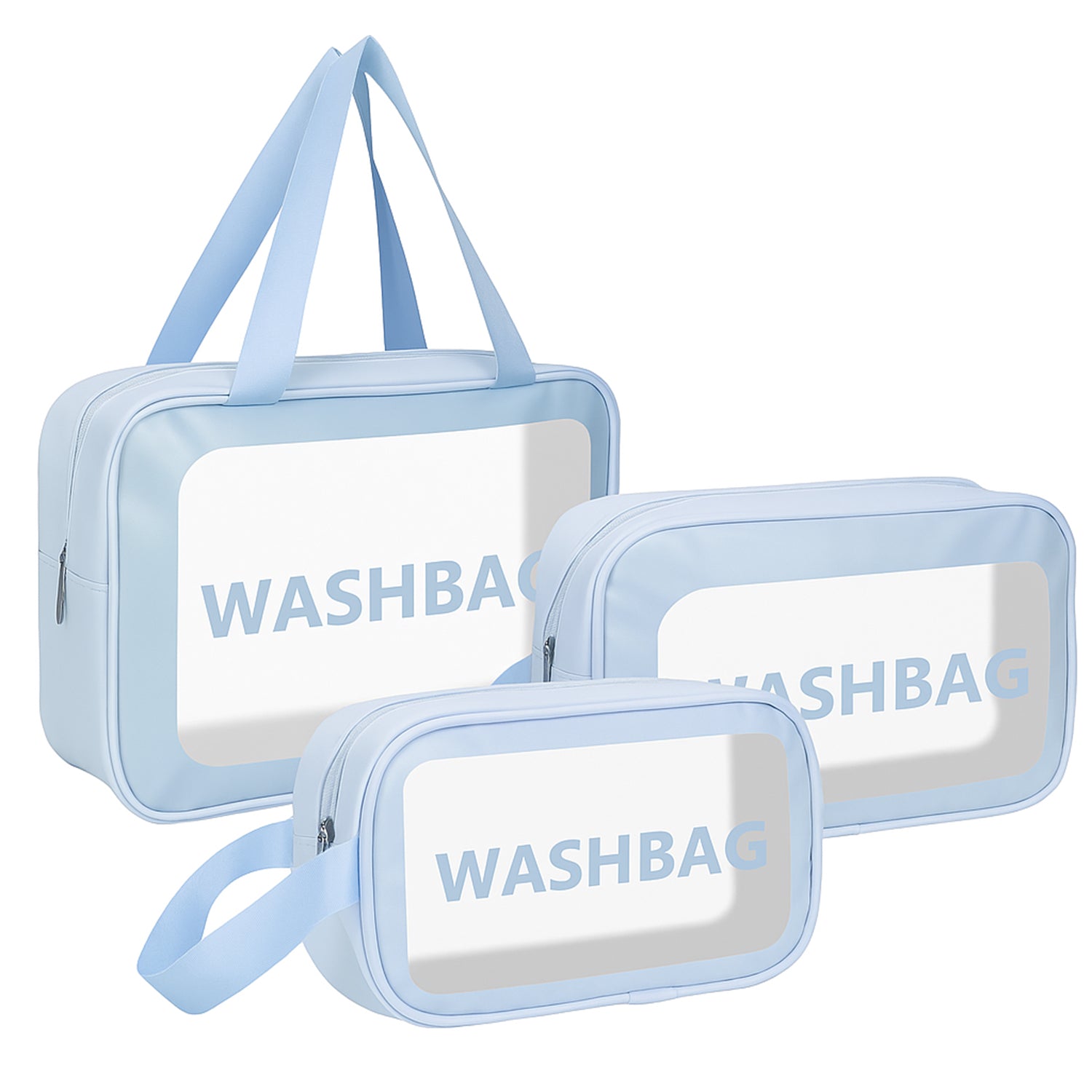 Toiletry bags with zipper closure and handles