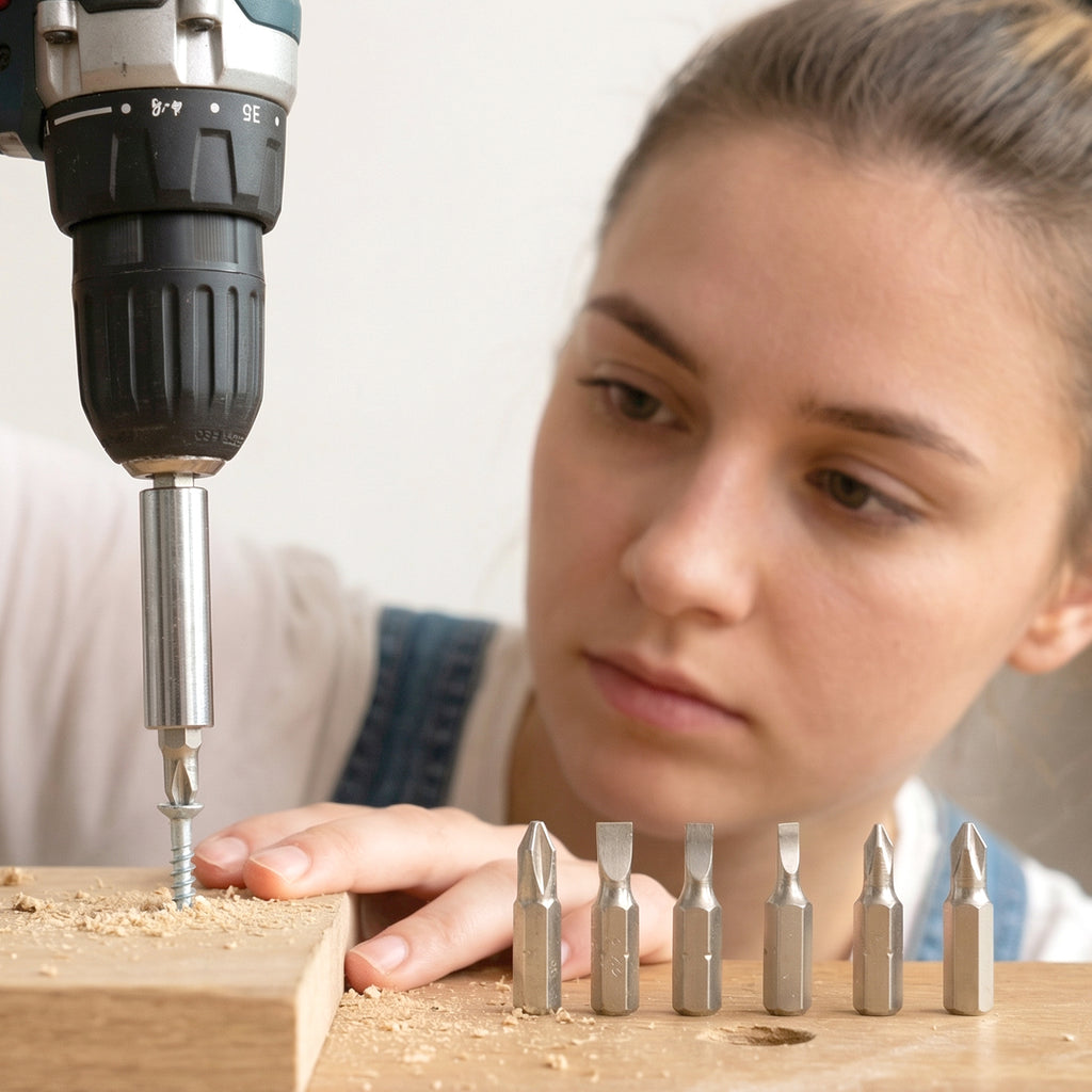 Mini precision screwdriver set on workbench with tools
