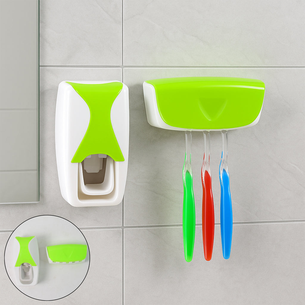 Hygienic bathroom setup with the automatic toothpaste dispenser and toothbrush holder
