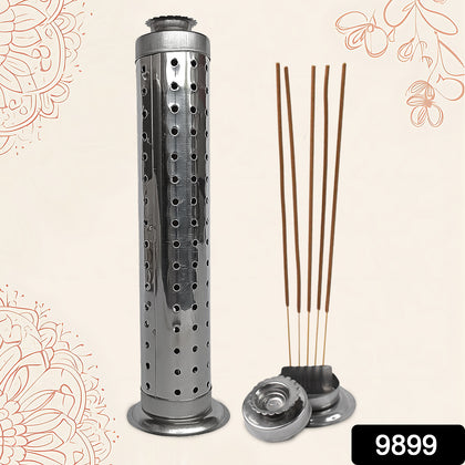 Stainless steel agarbatti stand with burning incense sticks