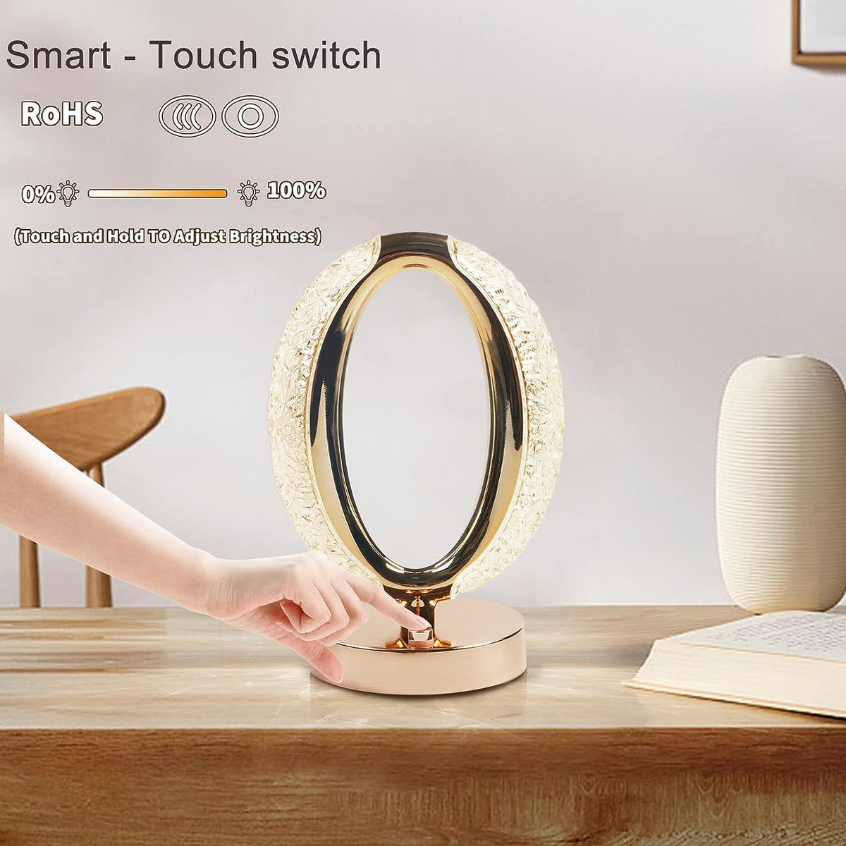Crystal table lamp displaying its different light color modes