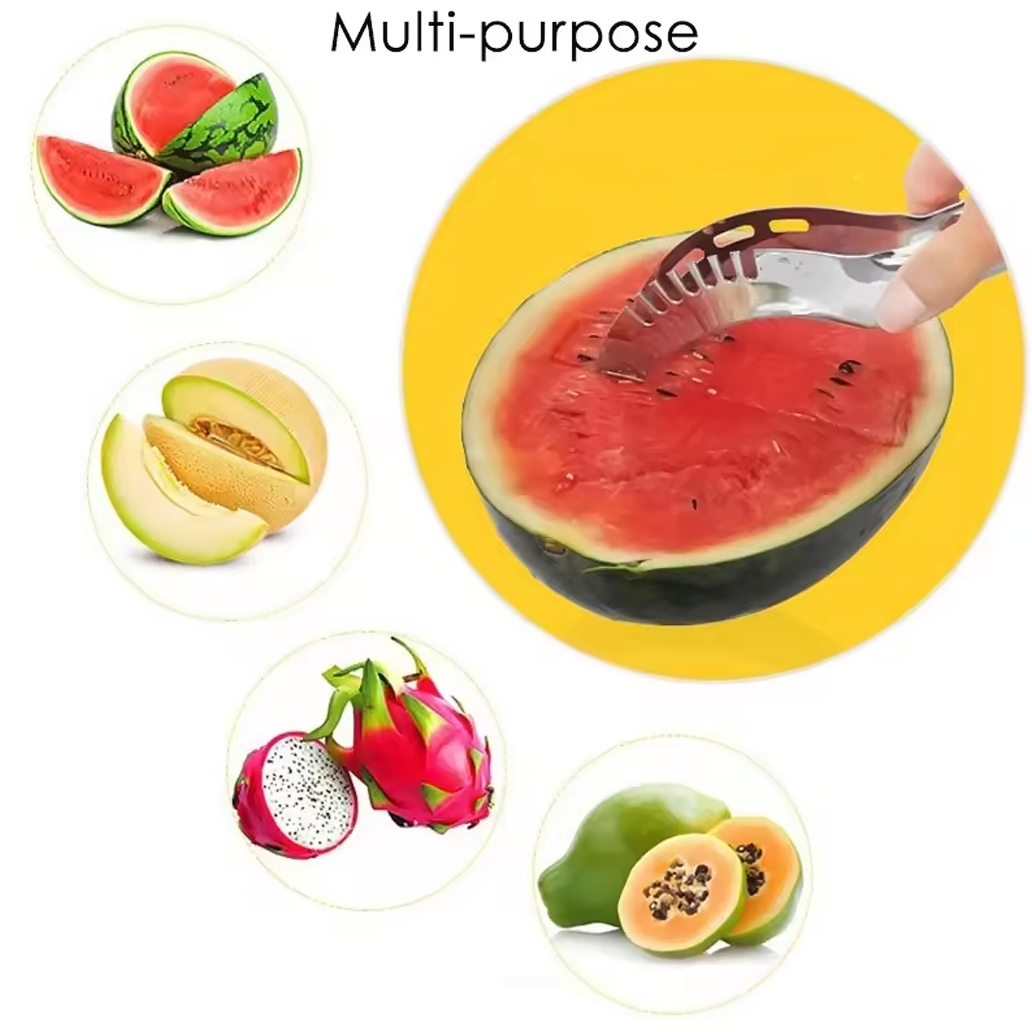 3-in-1 Stainless Steel Watermelon & Cantaloupe Slicer, Knife & Corer – Kitchen Tool