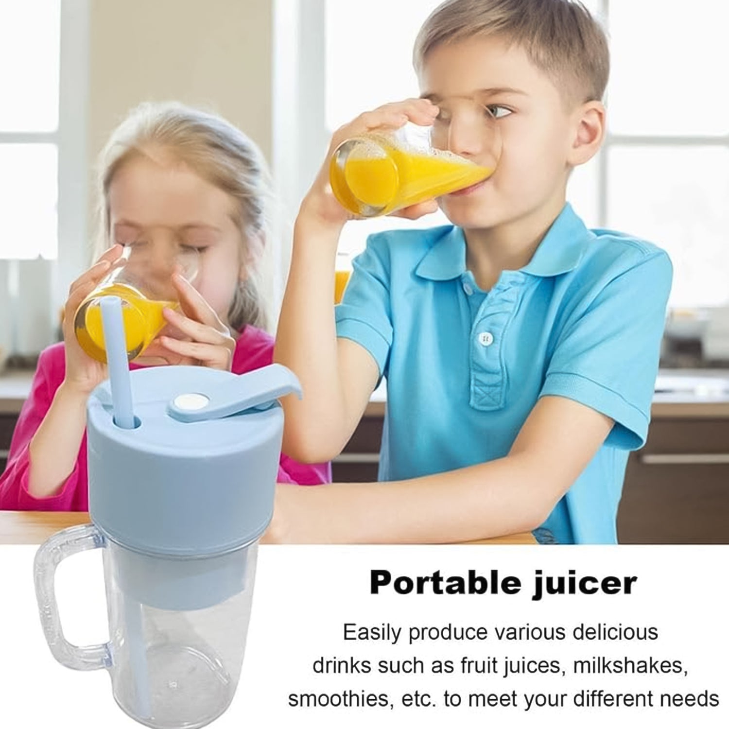Portable USB crusher juicer in hand showing size