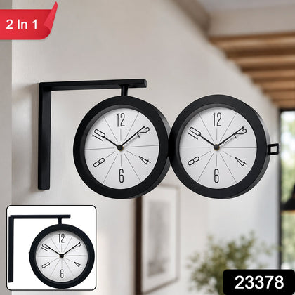 2 In 1 Modern Round Double Sided Railway Station Vintage Station Wall Clock For Home Dcor (1 Pc)