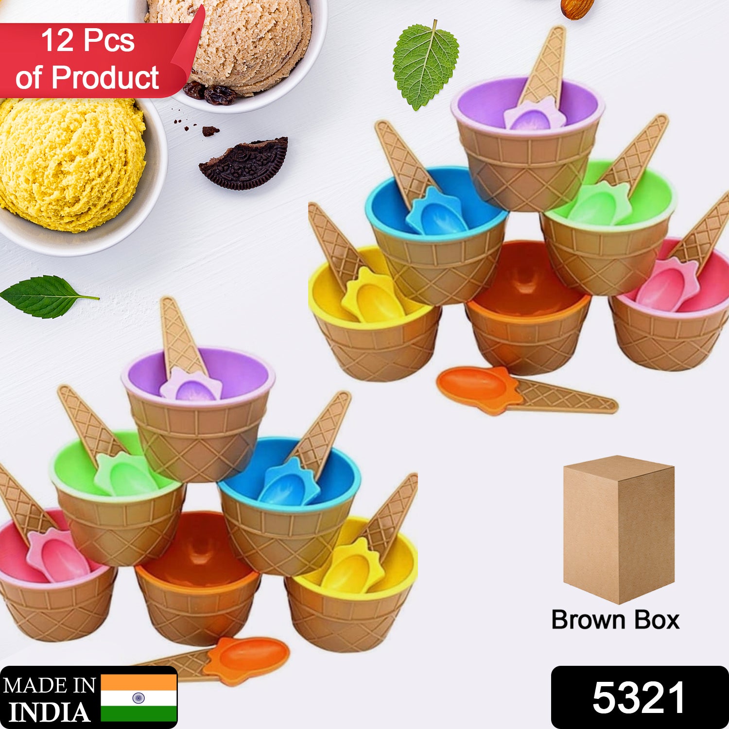 Ice Cream Bowl & Spoon Set – 12-Piece Plastic Solid Color Cream Cups with Spoons (Multi-Color)