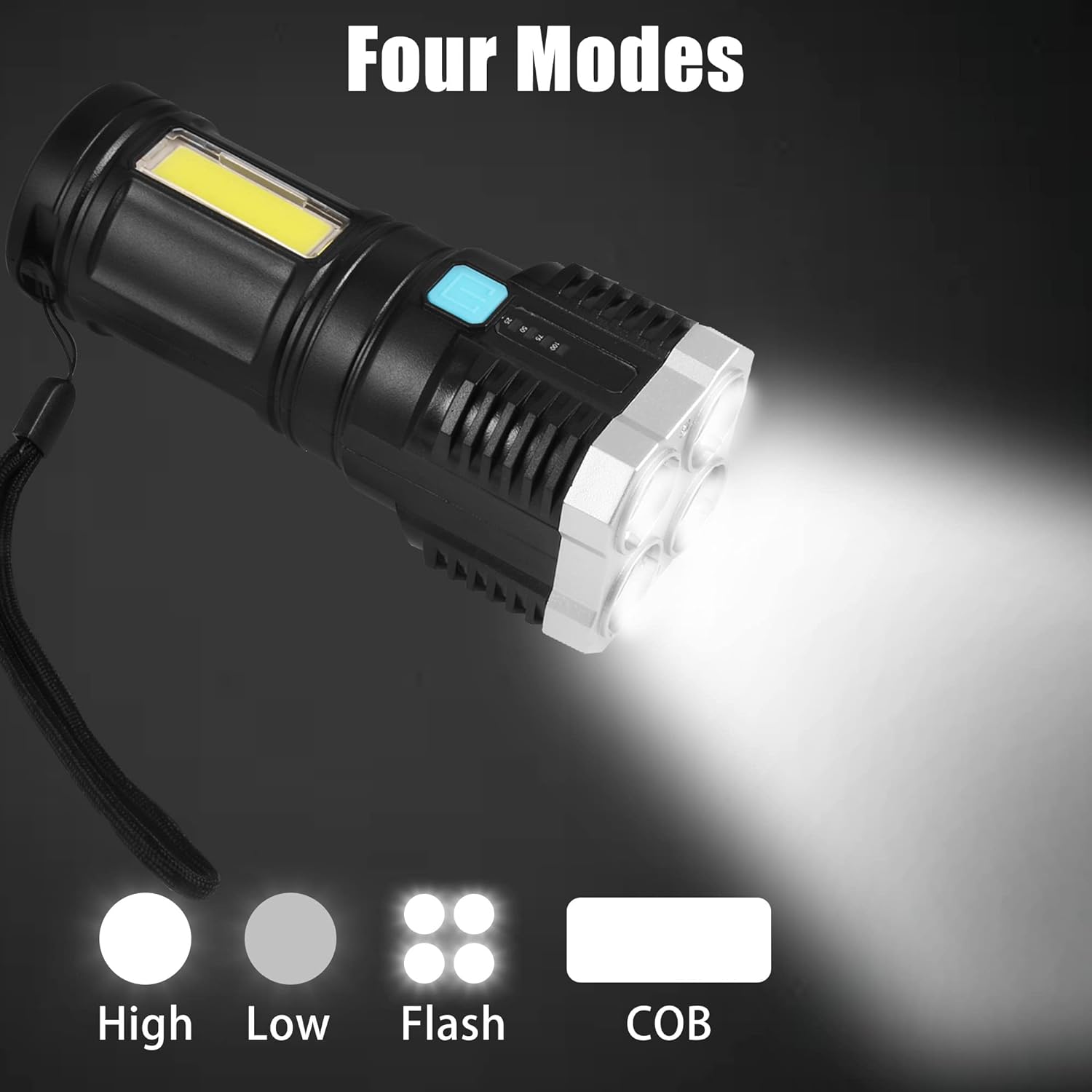 Multifunctional Strong 4 Led Torch Light Portable Rechargeable Flashlight Emergency Light – Portable Camping, Hiking & Outdoor Torch