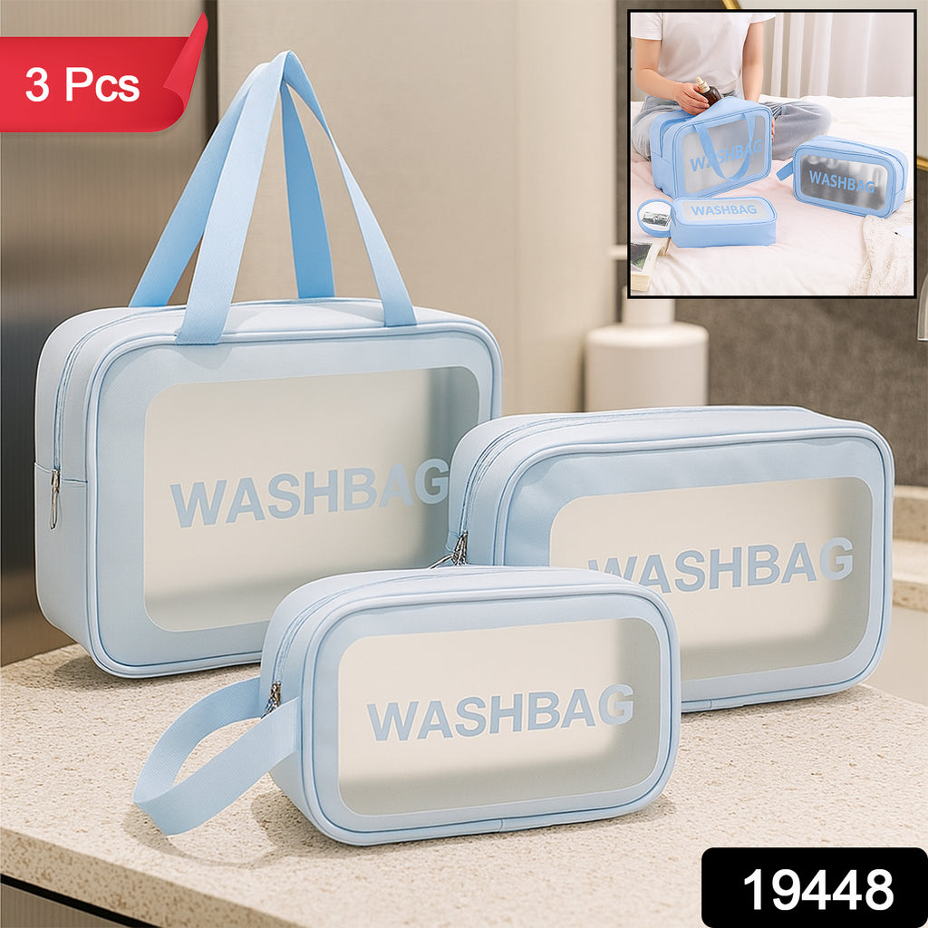 3-in-1 Waterproof Transparent Travel Toiletry Bag Set front view